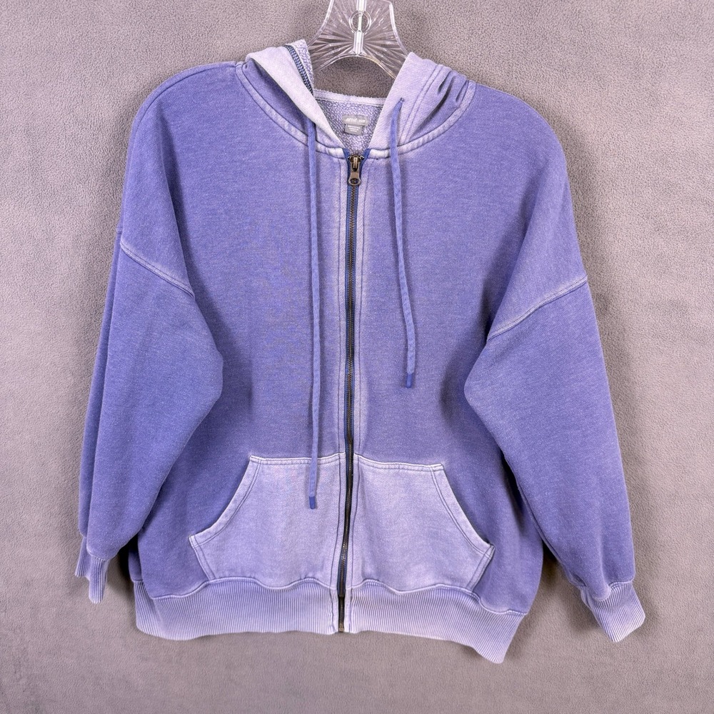 Aerie Zip Up Hoodie Women XS Purple Acid Wash Oversized Fleece Jacket Cozy